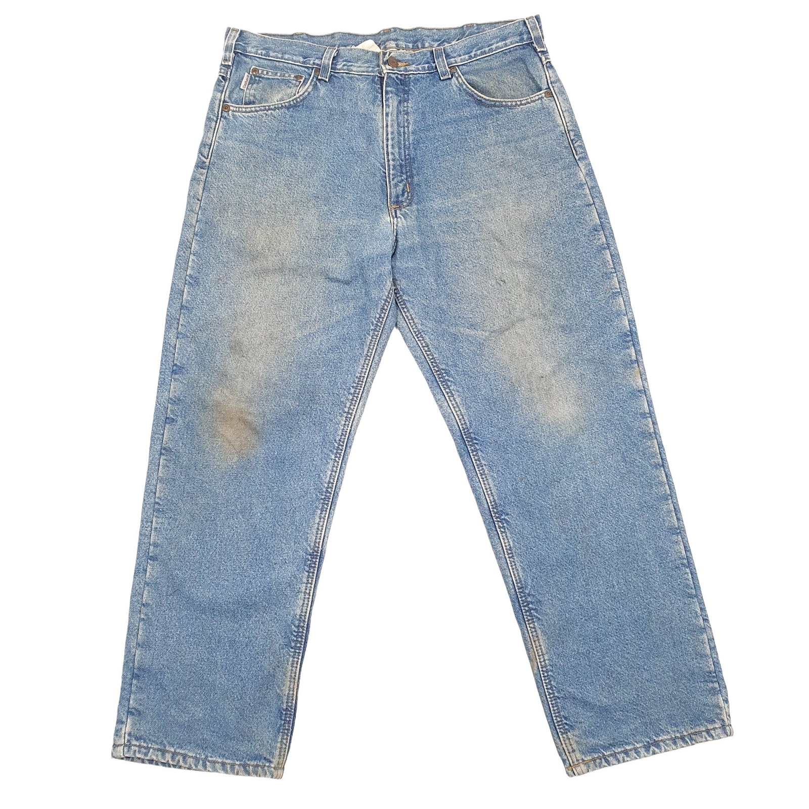 Mens CARHARTT Casual Regular Fit Blue Denim Thermal Lined Jeans Trousers W38 L30 image 2