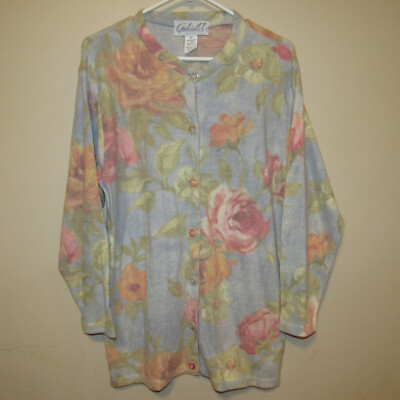 Gabriella T Made in Italy Wool Blend Watercolor Rose Floral Cardigan Sweater Med