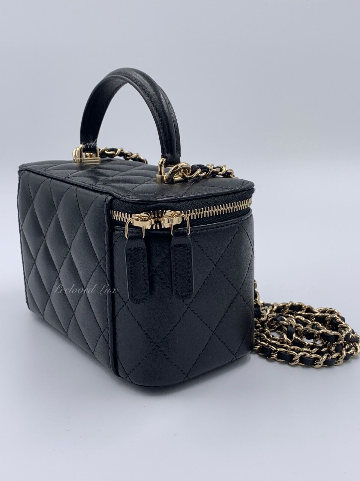Authentic CHANEL lambskin Black Top Handle Vanity Case Crossbody Bag GHW  New