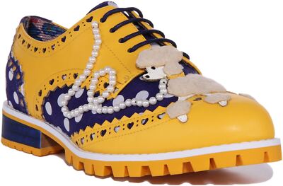 Irregular Choice Sweetie Brogue flache Damenschuhe Blau Gelb UK 4   8