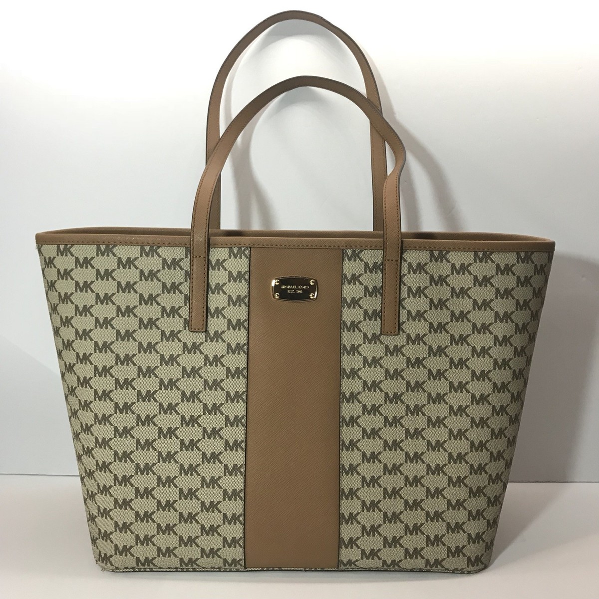 NWT MICHAEL KORS MK Center Stripe Signature Emry Large ZIP Tote