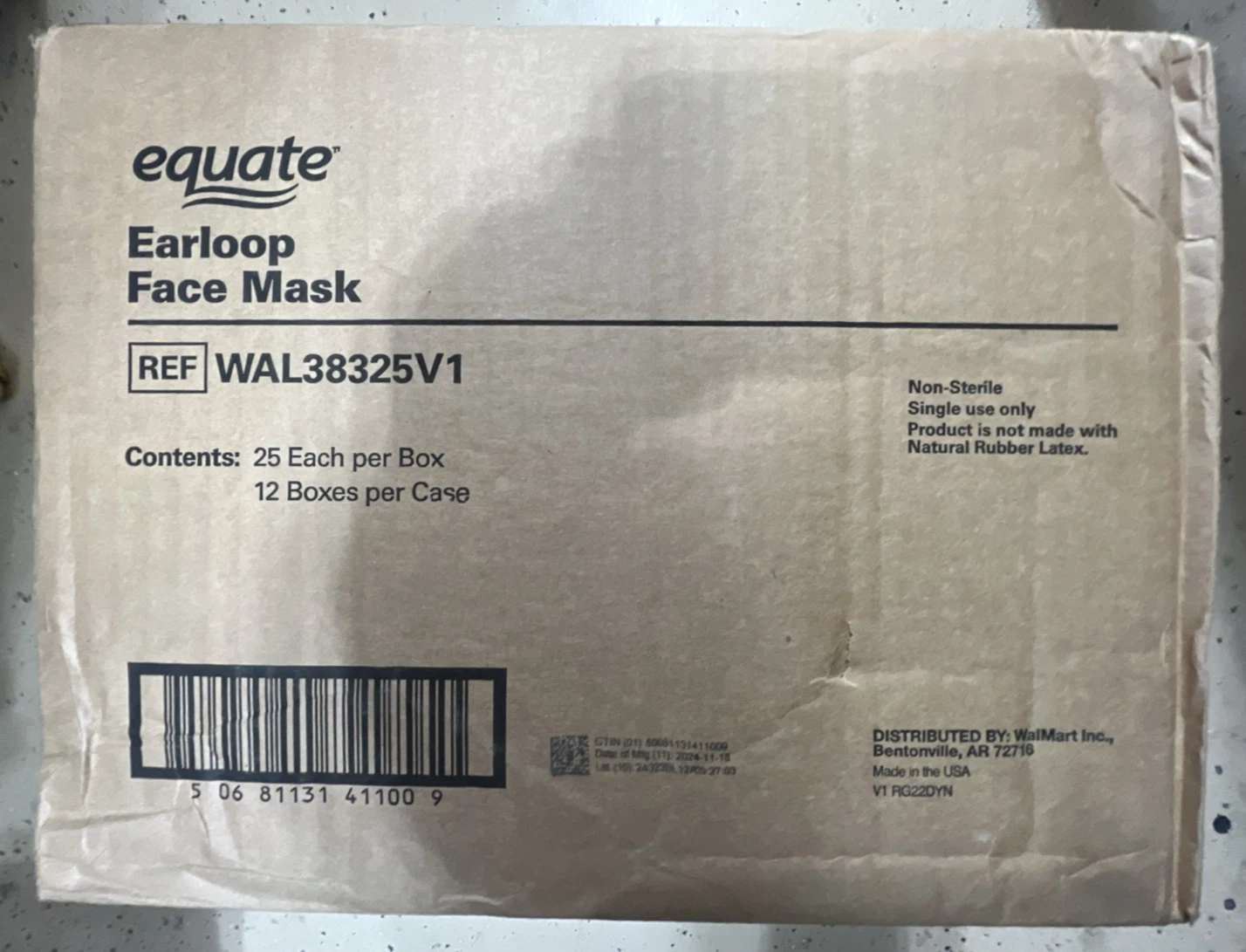 Equate Earloop Disposable Blue Face Mask (Qty 300 Masks Total)