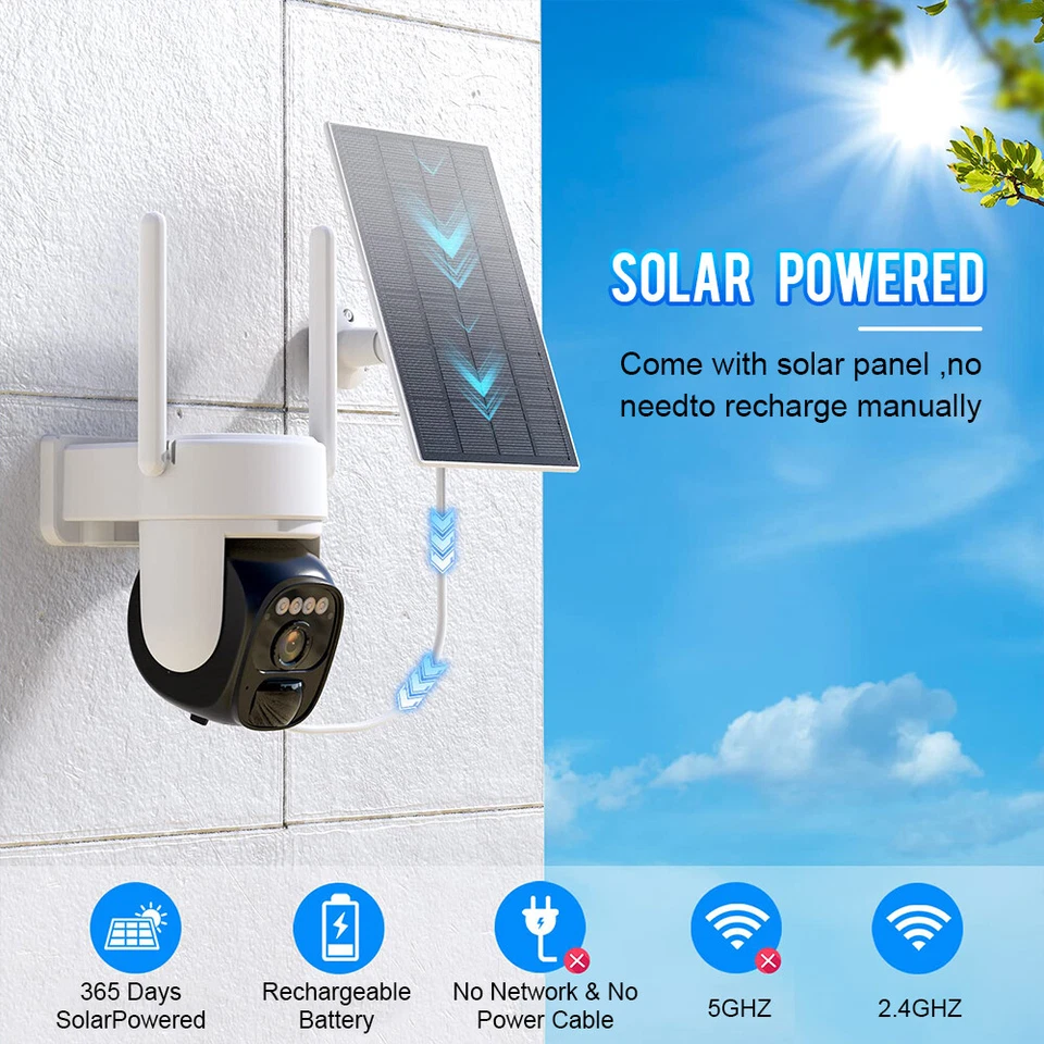 2K 360° Solar Powered Wireless WiFi Outdoor Pan/Tilt Home Security Camera System - Image 4 of 4