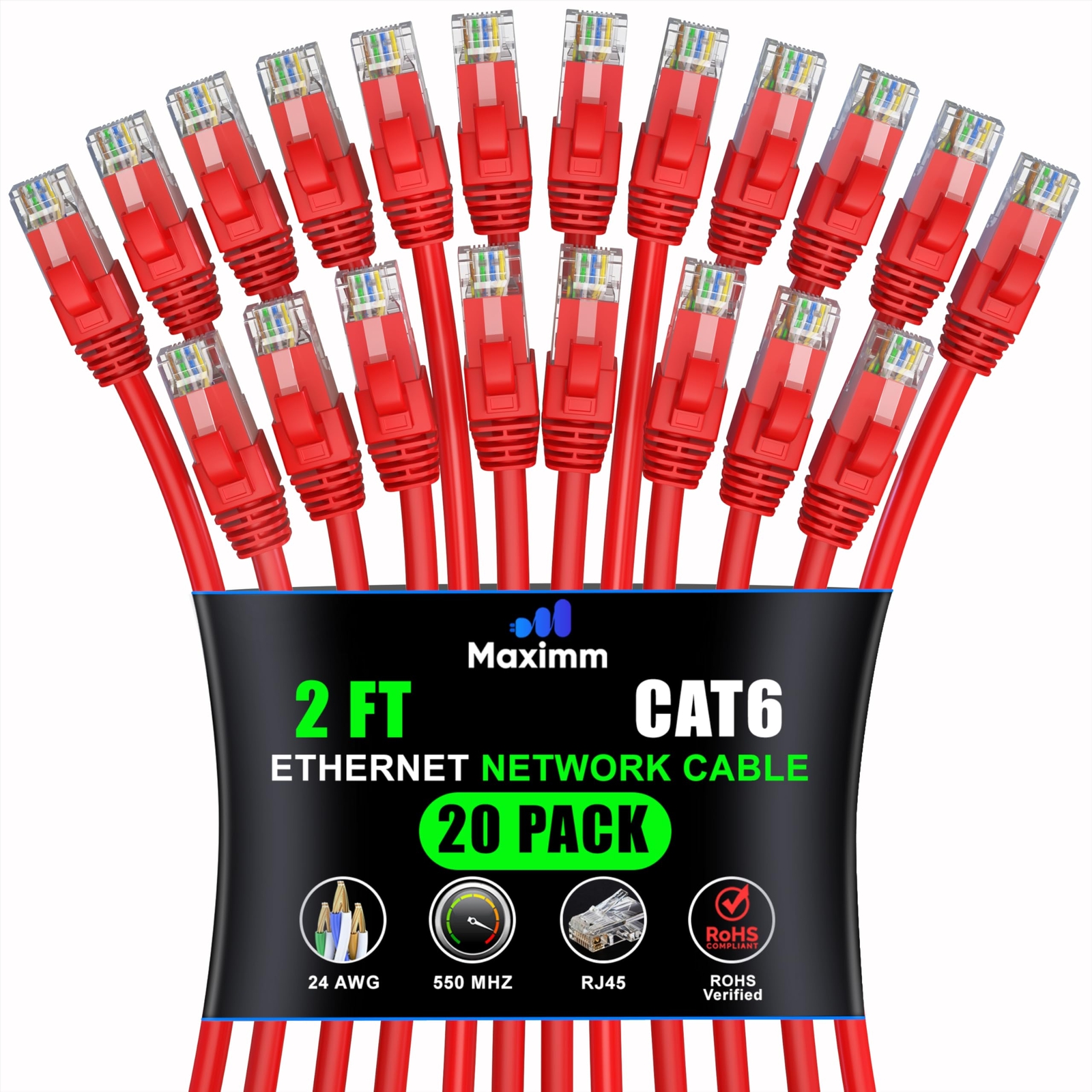 20-Pack 2 ft Cat 6 Ethernet Cable High-Speed LAN Network Patch Cables-image