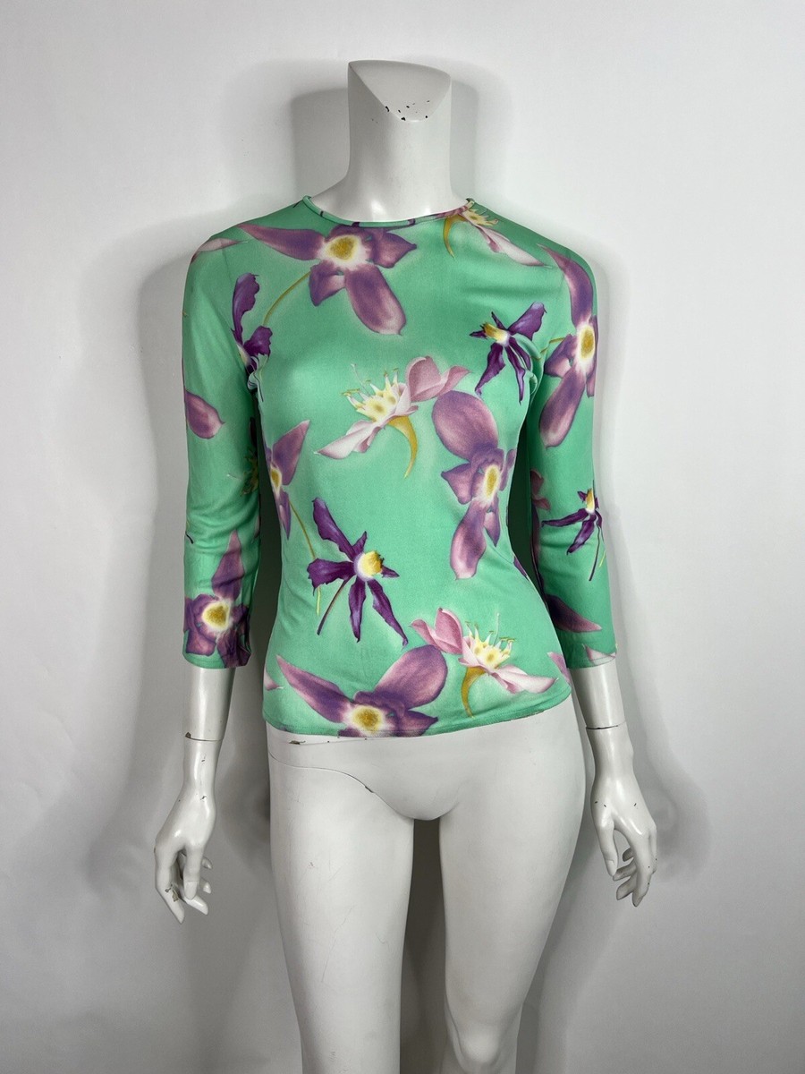 Vtg Gianni Versace SS1999 Mint Green Floral Print Top IT40 US6 | eBay