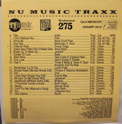 ERG nu music traxx 275, cd, 2010, Pink, Snoop Dogg, Alicia Keys, David Guetta