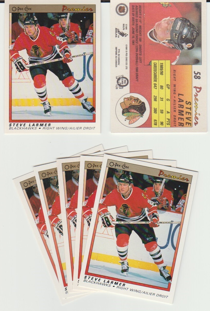 Steve Larmer, 1990-91 O-Pee-Chee Premier #58, Chicago Blackhawks