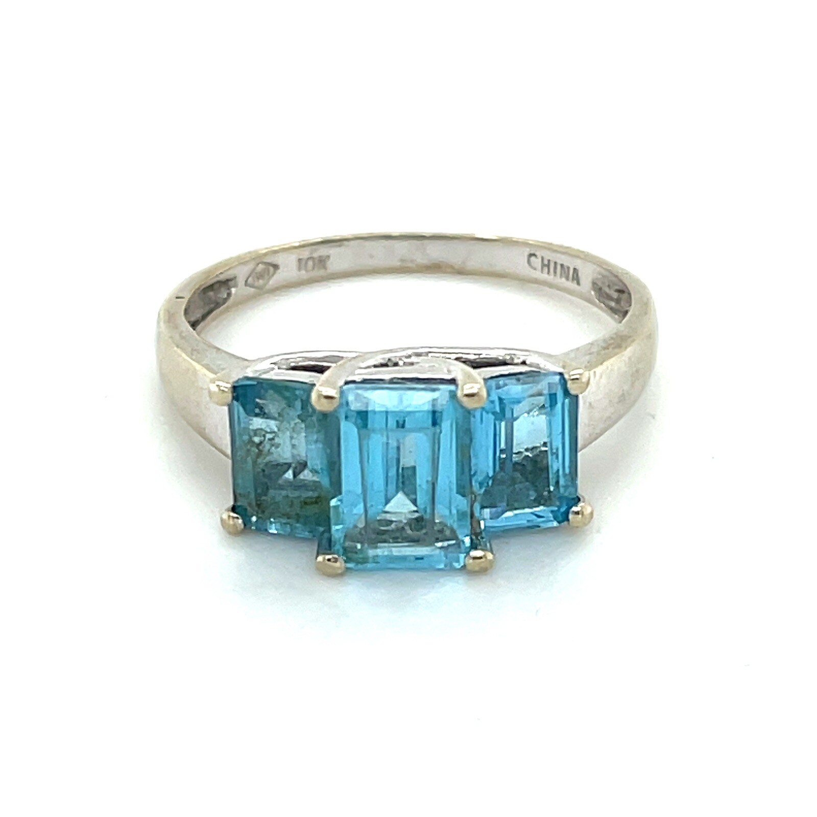 Blue Topaz Three-Stone Ring REAL Solid 10k White … - image 1