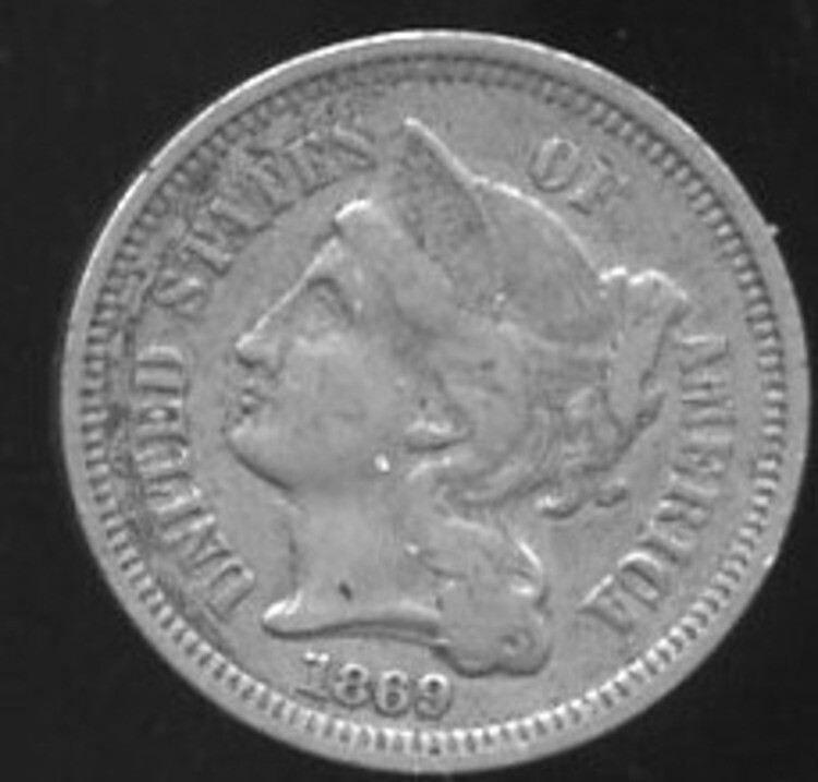 1869 Three Cent Nickel Piece 3C Choice US Type Coin