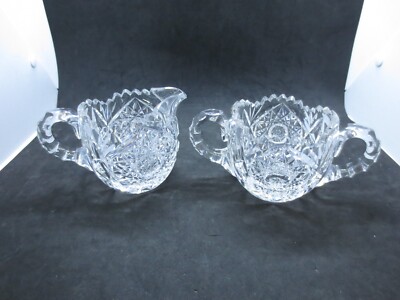 Antique ABP American Cut Glass Crystal Creamer & Sugar Bowl Set - Beautiful