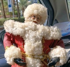 Vintage Santa Claus Christmas Doll Red Gold Robe White Fur Trim Xmas Decorations