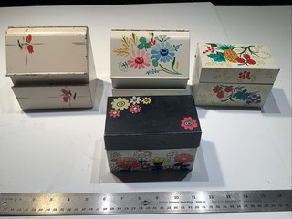 4 Vintage Ohio Art &J. Chein Metal Recipe Card files. Hand painted Handwritten