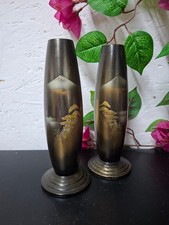 Vintage 1920's Meiji bronze vases from kyoto set of 2 Mount Fuji