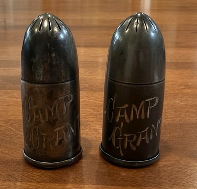 Vintage US Army Camp Grant Rockford, IL Salt & Pepper Shakers Quadruple Plate
