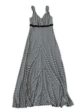 White House Black Market Jersey Maxi Dress Black White Diagona Stripe sz Medium 
