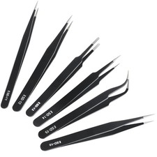 6 Pcs Anti-Static Stainless Steel Tweezers Set for Electronics  Crafts