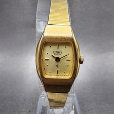 Citizen CQ Watch Women 17mm Champagne Dial Gold Tone 3220-S02147 New Battery