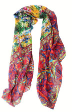 ITALCA of Italy Sheer Geometric Multicolor 100 Silk Shawl Wrap Scarf Pre-owned