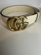 GG Marmont WhiteGUCCl Leather Gold Brass Buckle Belt