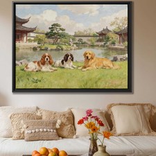 Cavalier King Charles Spaniel Oil Painting Dog Canvas Wall Art Living Room Decor