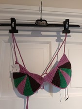 Zara knitted bikini bra top medium Green Pink Purple