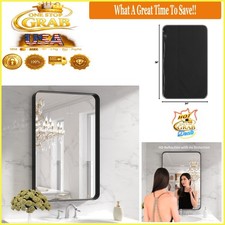 24x36 Inch Black Metal Framed Bathroom Mirror Matte Black Wall Mount HF