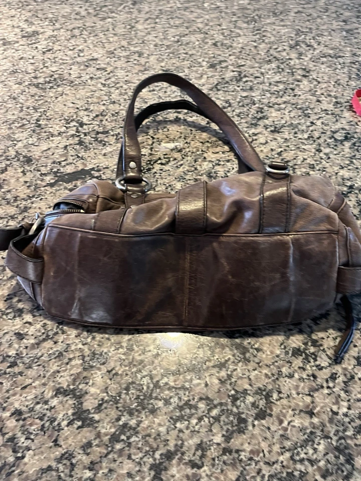 Brown Distressed Leather Kenneth Cole Reaction Purse W/ Strapy Buckle Details - Image 2 of 4