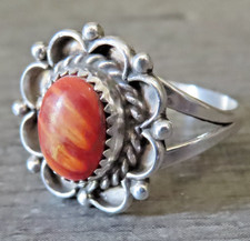 Navajo Sterling Silver Orange Spiny Oyster Shadow Box Ring Size 8.25 Rarely Worn