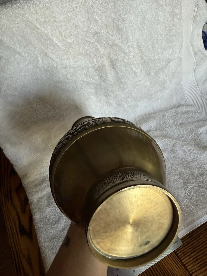 Jarrón coreano antiguo/de colección - latón macizo y pesado - con asas - 11,5" de alto Foto 4 de 4