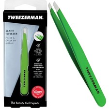 Image of Tweezerman Eyebrow Tweezers Slanted Stainless Steel Green Large Size