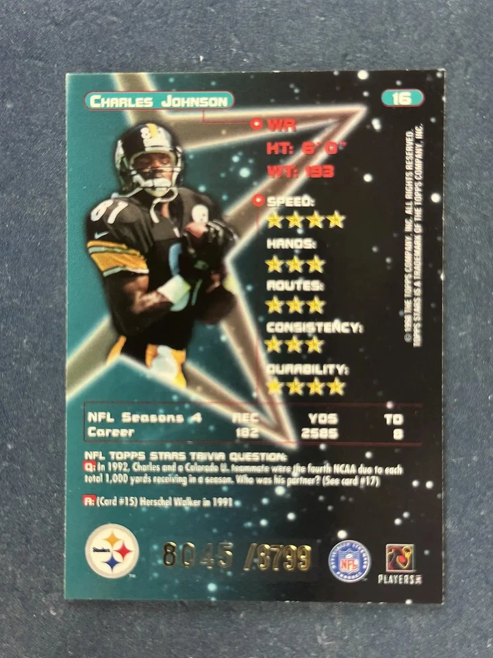 1998 Topps Stars Bronze #16 Charles Johnson Steelers /8799 - Image 2 of 2