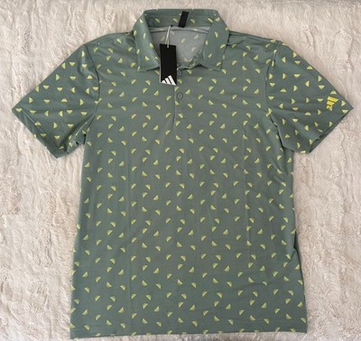 Adidas Golf men's $70 Ultimate Stretch Mesh Polo Shirt green triangle print sz M