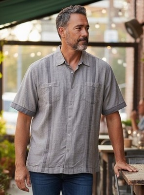 Cubavera Men s Linen Mix Shirt Gray Short Sleeve Button Down  XLarge