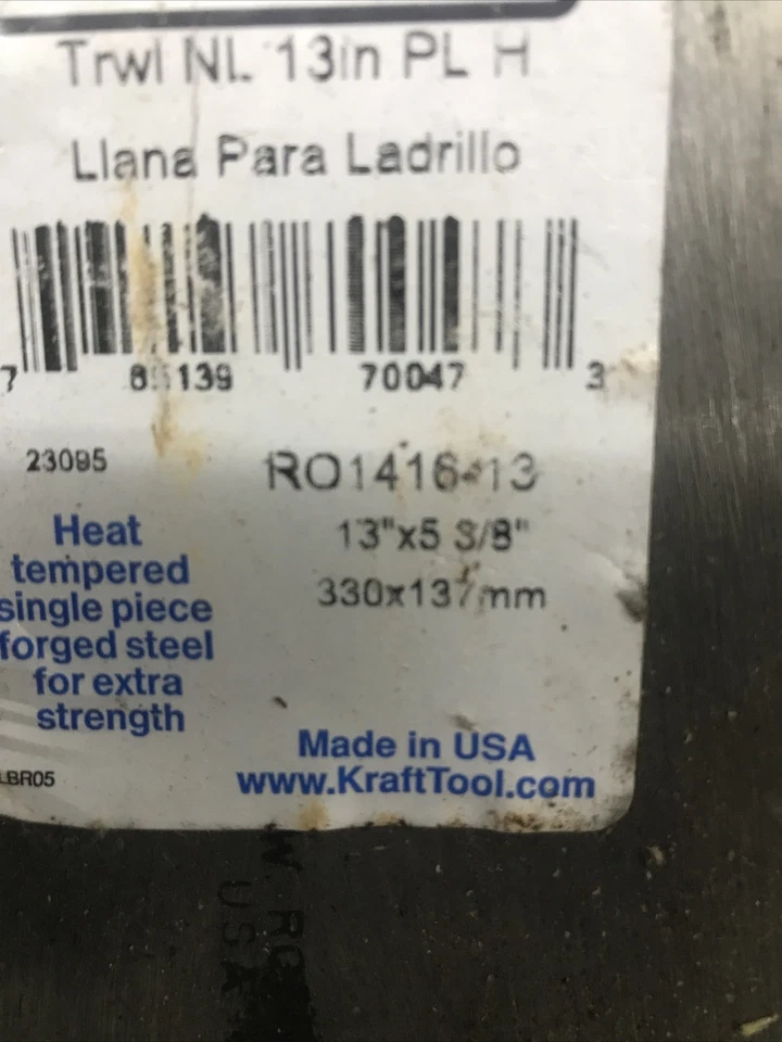 Paleta de ladrillo con mango de plástico W. Rose RO1416-13 13”x5-3/8” nueva hecha en EE. UU. Foto 3 de 4