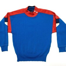 DEMETRE Vintage 80s Pure Virgin Wool Ski Blue Red Sweater Women's Ladies Large