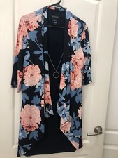 EnFocus Studio Mock Open Front Navy Cardigan Sweater 3/4 Sleeve Dress Size 8