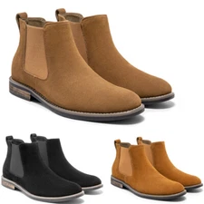 Men's Chelsea Boots Comfortable Slip On Dress Casual Desert Suede Leather Shoes