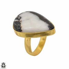 Size 7.5 - Size 9 Adjustable Zebra Dolomite 24K Gold Plated Ring GPR1514