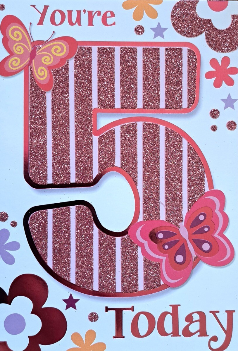 Girls Cute You're 5 5th Birthday Card. 19x13cm (8c6 Inches)
