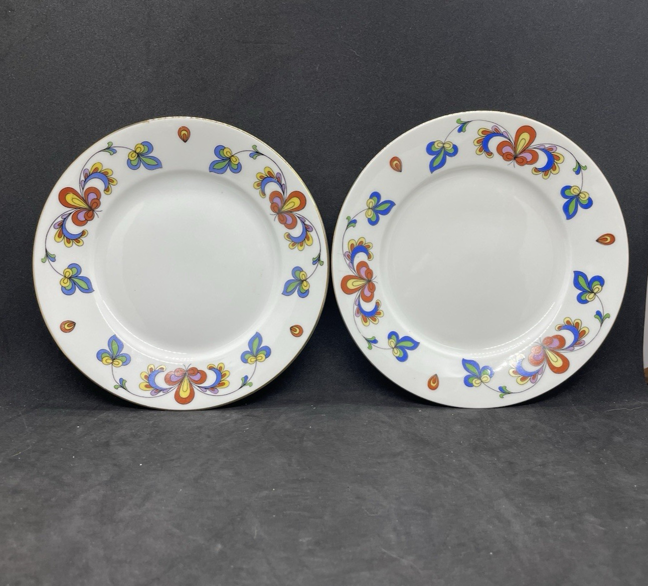 Vintage Porsgrund Farmer's Rose Bread & Butter Plates, Set of 2, 6 5/8