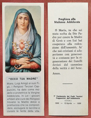 Santino Holy Card Segnalibro Madonna Addolorata 1 Centenario Terziari I T C A Ebay