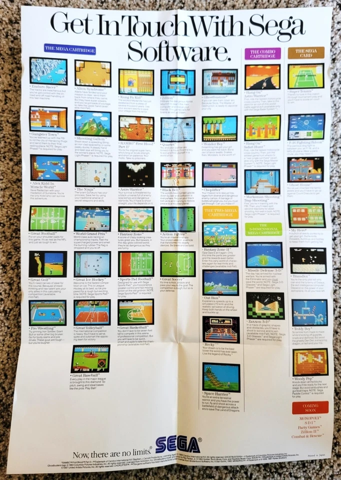 Vintage '87 Take Hold SEGA Master System Insert Promo Poster HTF Mint Fast Ship! - Image 2 of 2