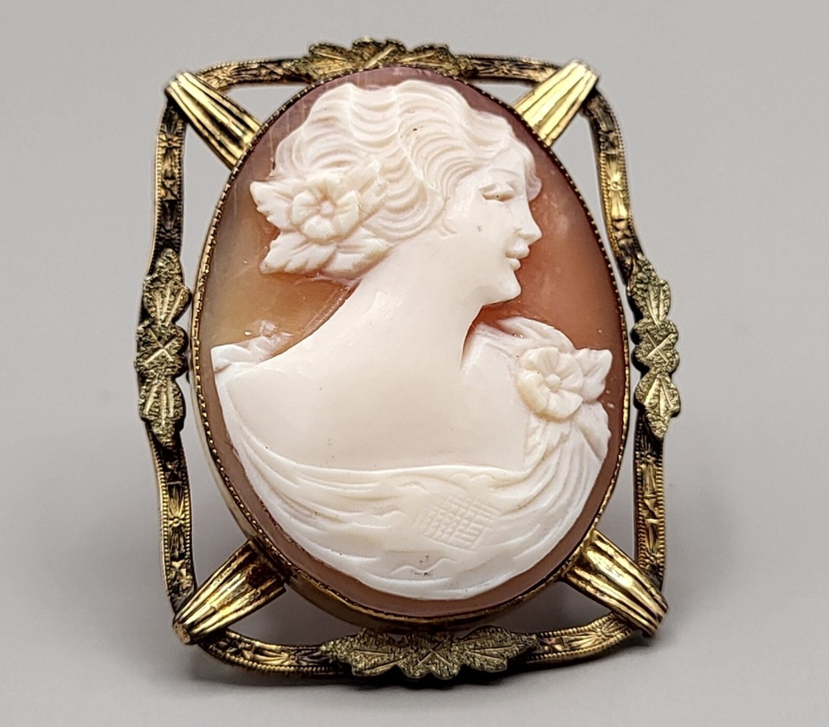 Vintage Ladies Gold Filled Genuine Cameo Brooch Or Pendant 36mm x