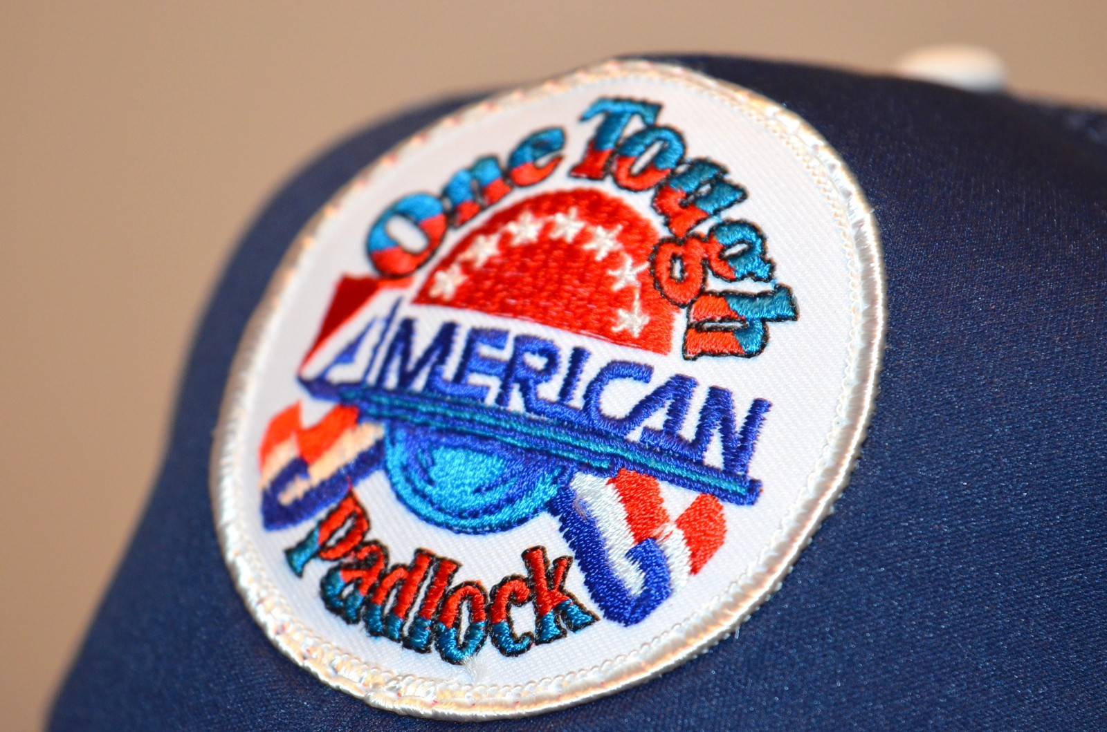 Vintage "One Tough AMERICAN Padlock" Embroidered Patch Trucker Hat