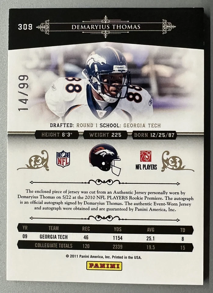 2011 National Treasures Demaryius Thomas Rookie Patch Autograph..#ed 14/99!!RIP! - Image 2 of 2