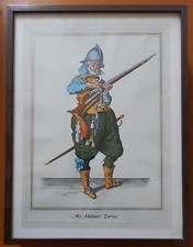 antiche stampe (4) di armigeri ed armi con cornice vintage