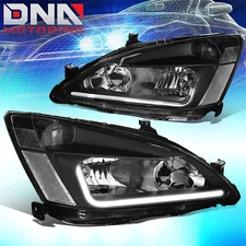 FOR 2003-2007 HONDA ACCORD BLACK HOUSIN CLEAR CORNER LED DRL HEADLIGHT LAMPS