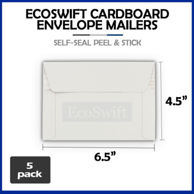 5 Pack 6.5x4.5 Inch Self-Seal Rigid Cardboard Mailers - EcoSwift Recyclable Shipping Envelopes