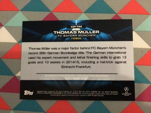 THOMAS MULLER Championship Pedigree 5/10 Made 2015-2016 Topps Champions UEFA 5X7 - Picture 2 of 2