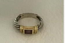 David Yurman Amethyst 14 Karat Gold Sterling Silver Cable Stack Ring 6.5 7